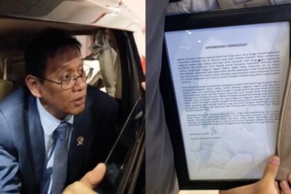 KOLASE - Menteri Keuangan Purbaya Yudhi Sadewa (kiri) dan policy brief bertajuk "Diponegoro Menggugat" yang diserahkan mahasiswa Undip, Jumat (3/7/2026). (dul)