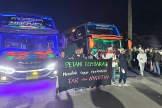 BERANGKAT KE JAKARTA - Ratusan petani tembakau dari Temanggung bertolak ke Jakarta untuk mengikuti aksi demonstrasi menolak aturan pembatasan tar dan nikotin.
