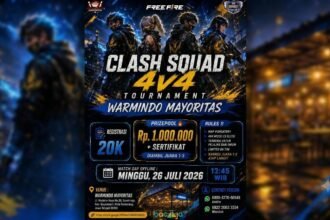 TURNAMEN FREE FIRE - Komunitas e-sport RIKAS bersama Warmindo Mayoritas kembali menggelar turnamen Free Fire Clash Squad 4v4, dengan kuota terbatas hanya 64 tim.