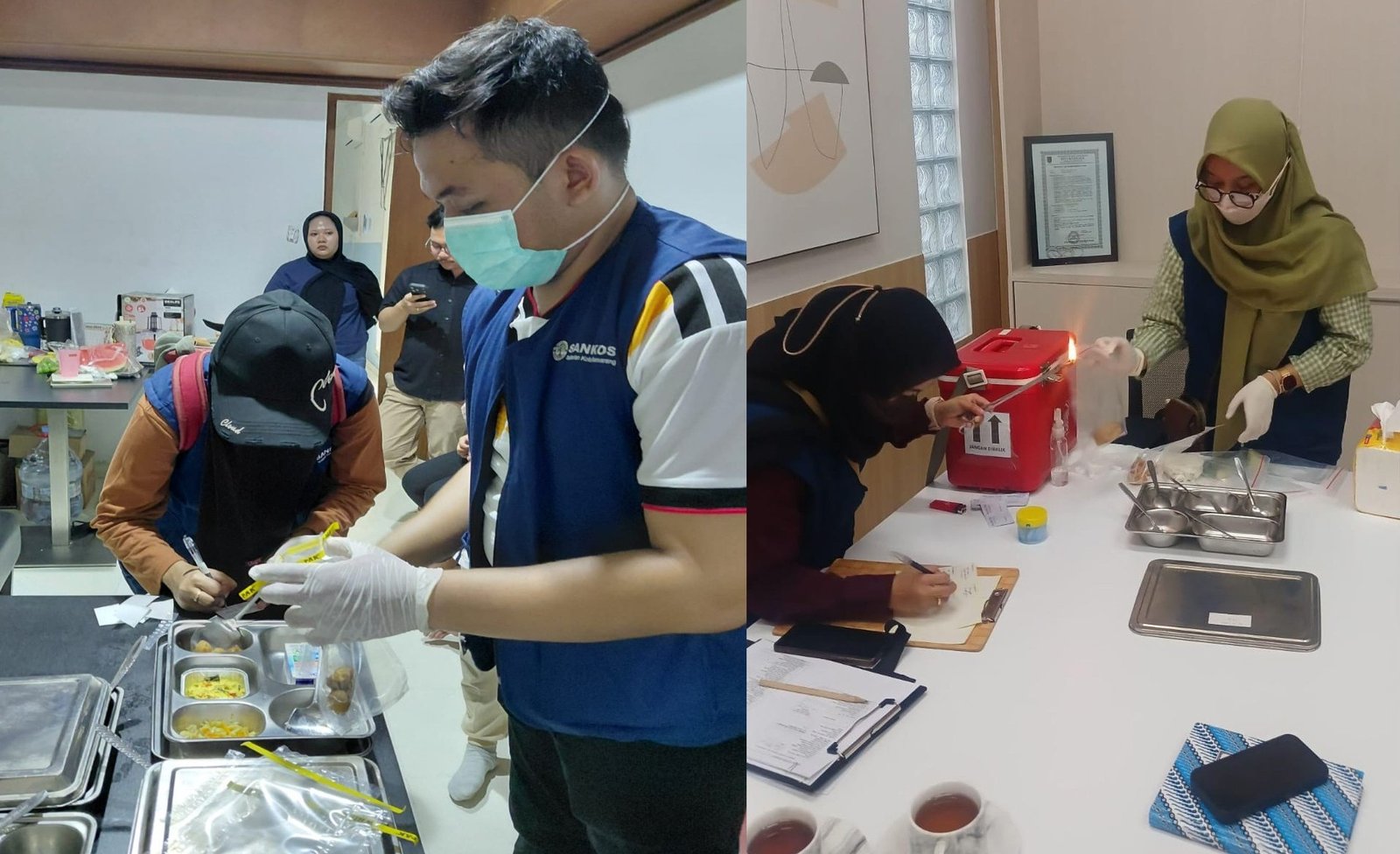 PERIKSA SISA MAKANAN - Petugas memeriksa sisa MBG yang diduga jadi pemicu keracunan siswa dan guru SMKN 6 Semarang, Jumat (31/7/2026).