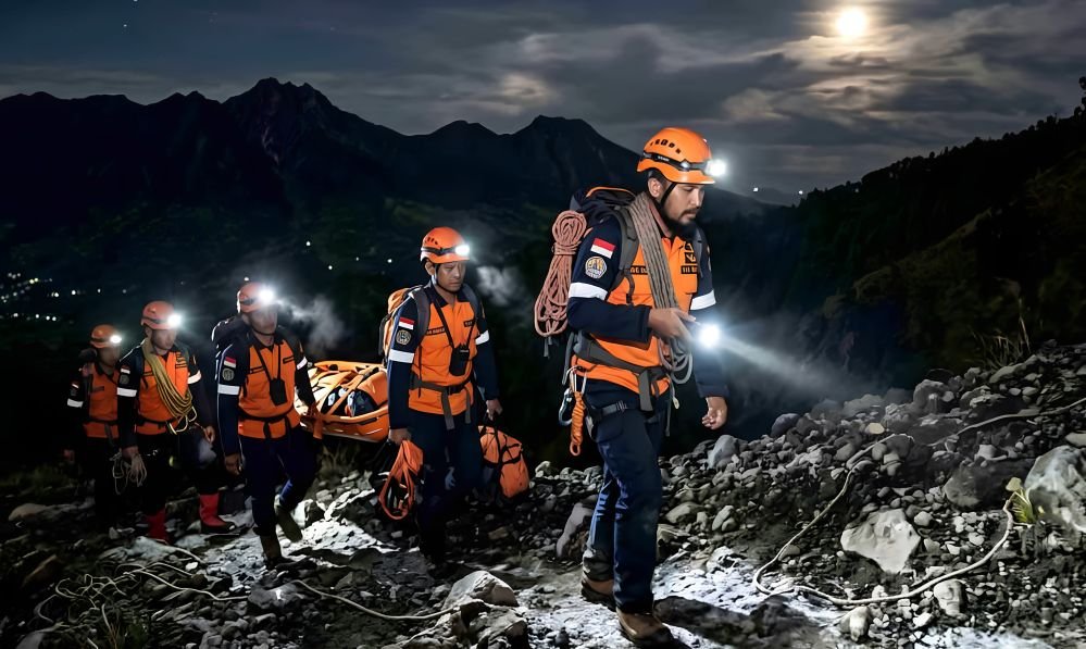 ILUSTRASI - Ilustrasi tim SAR gabungan mengevakuasi pendaki gunung di atas ketinggian. (ai)
