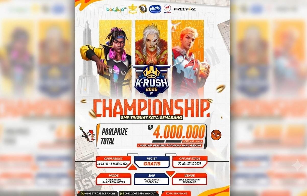 TURNAMEN FF--K-RUSH Championship 2026, turnamen Free Fire bakal digelar khusus untuk pelajar SMP di Kota Semarang. (ist)