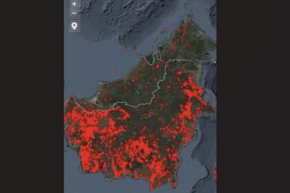 TITIK API - Ilustrasi sebaran titik api yang tersebar di berbagai wilayah di Pulau Kalimantan.