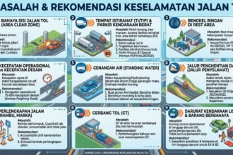 INFOGRAFIS - KNKT mencatat sembilan persoalan keselamatan jalan tol, mulai dari clear zone, genangan air, hingga kesiapan penanganan darurat kendaraan listrik dan angkutan B3. (ist)