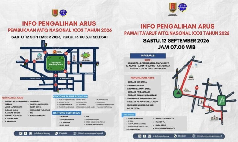 PENGALIHAN JALAN - Peta pengalihan arus lalu lintas di sejumlah jalan di Semarang saat pawai MTQ Nasional.