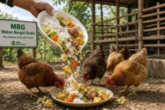 SISA MBG - Ilustrasi sisa menu Makan Bergizi Gratis (MBG) jadi pakan ternak ayam.