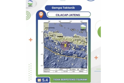 GEMPA CILACAP - BMKG melaporkan gempa bumi berkekuatan Magnitudo 5,4 mengguncang Cilacap, pada Jumat (2/9/2026).