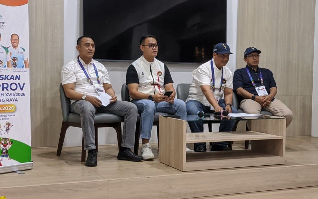 KONFERENSI PERS - PB Porprov Jawa Tengah 2026 menggelar konferensi pers di Co Work Space Gubernuran Jateng, Kamis (29/10/2026). (dul)