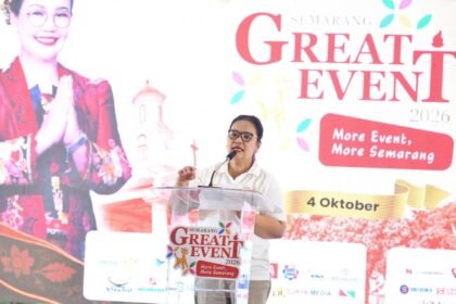 BERI SAMBUTAN: Wali Kota Semarang, Agustina Wilujeng sedang memberi sambutan dalam rangkaian acara Semarang Great Event. (ist)